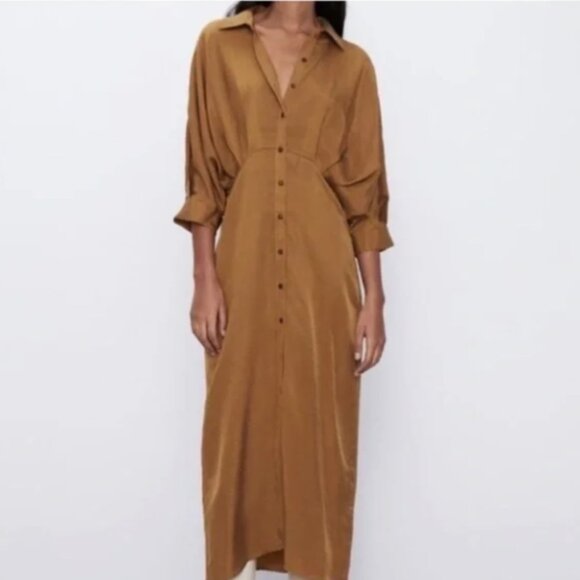 Zara Dresses & Skirts - Zara Camel Button-Front Maxi Dress